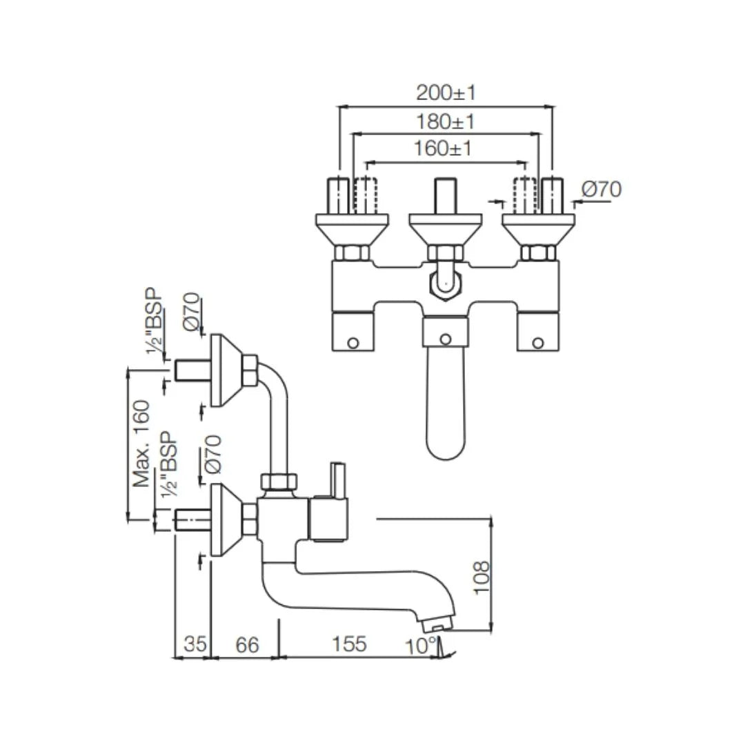 Jaquar 2 Way Wall Mixer Florentine FLR-CHR-5273UPR Normal Flow - Chrome Finish
