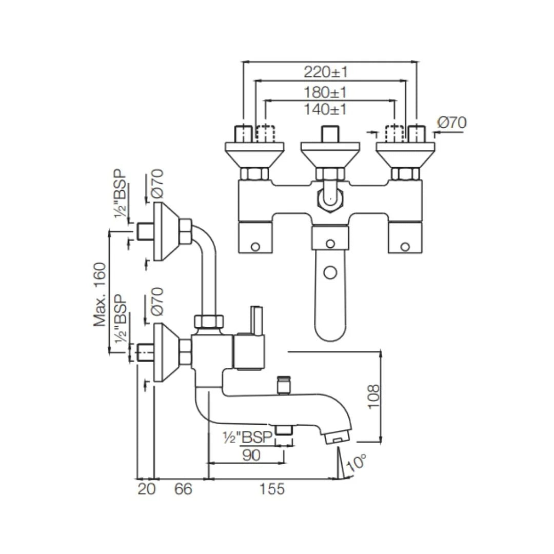 Jaquar 3 Way Wall Mixer Florentine FLR-CHR-5281N Normal Flow - Chrome Finish