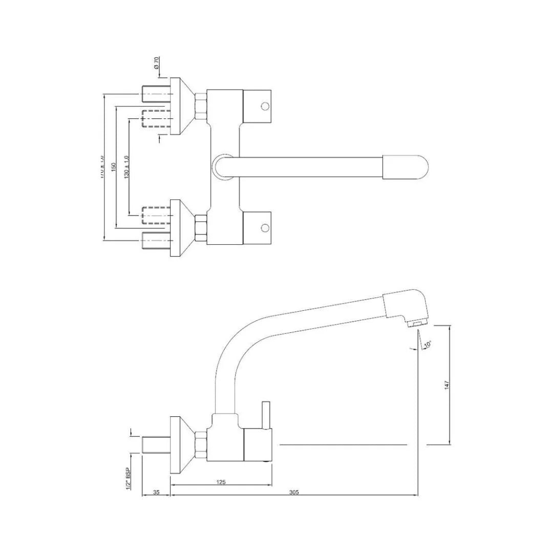 Jaquar Wall Mounted Regular Kitchen Sink Mixer Florentine FLR-5309ND with Swinging Spout in Chrome Finish