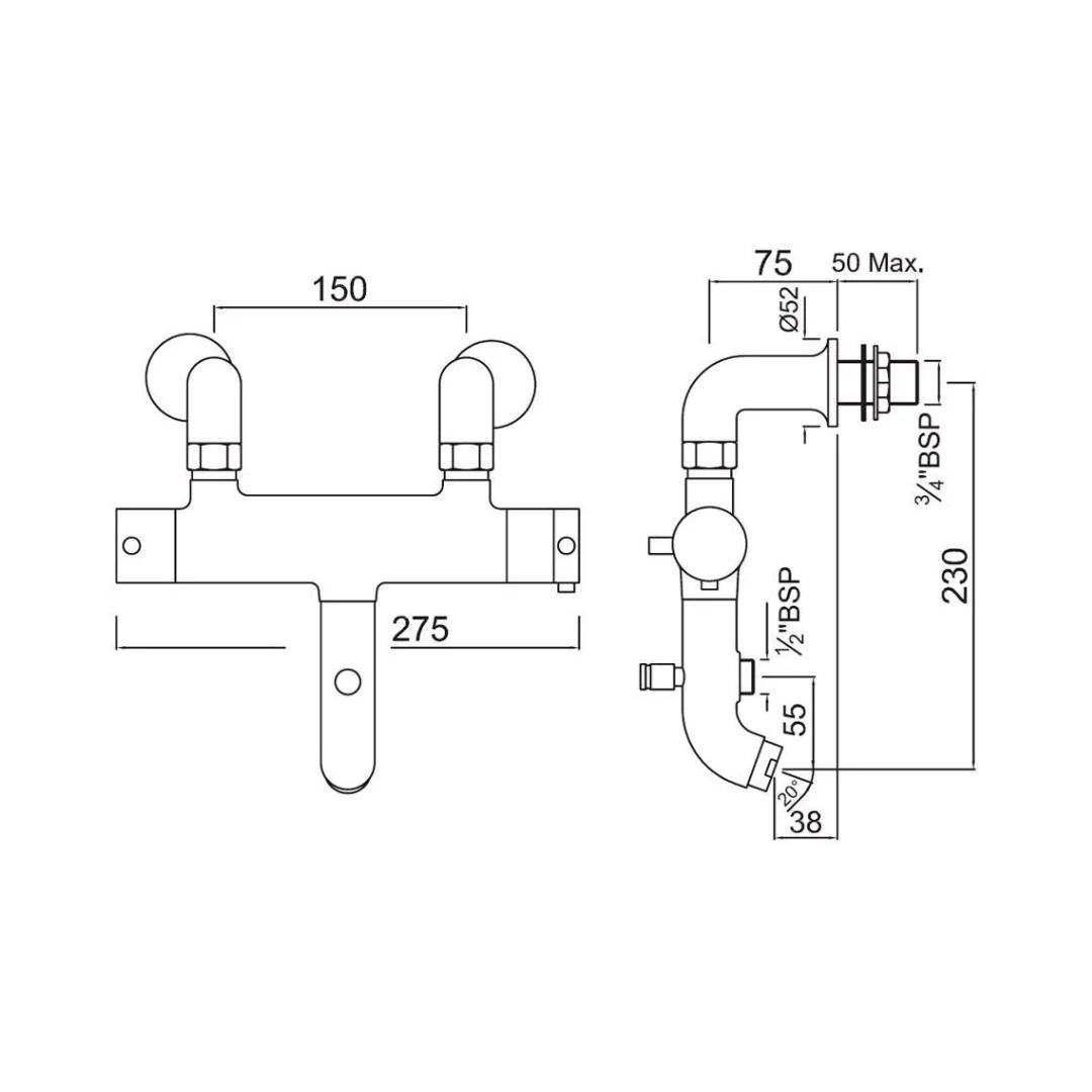 Jaquar 2 Way Thermostatic Bath Tub Filler Florentine FLR-CHR-5659 Normal Flow - Chrome Finish
