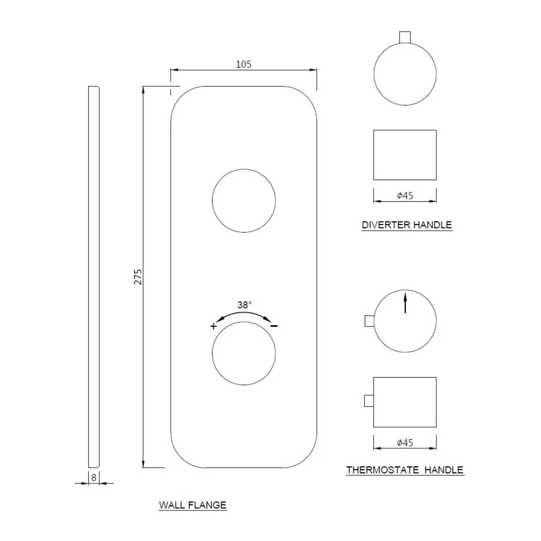 Jaquar 1 Way Thermostatic Diverter Florentine FLR-CHR-5661K Normal Flow - Chrome Finish