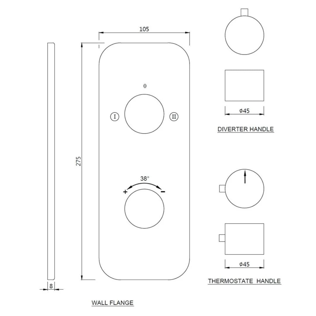 Jaquar 2 Way Thermostatic Diverter Florentine FLR-CHR-5681K Normal Flow - Chrome Finish