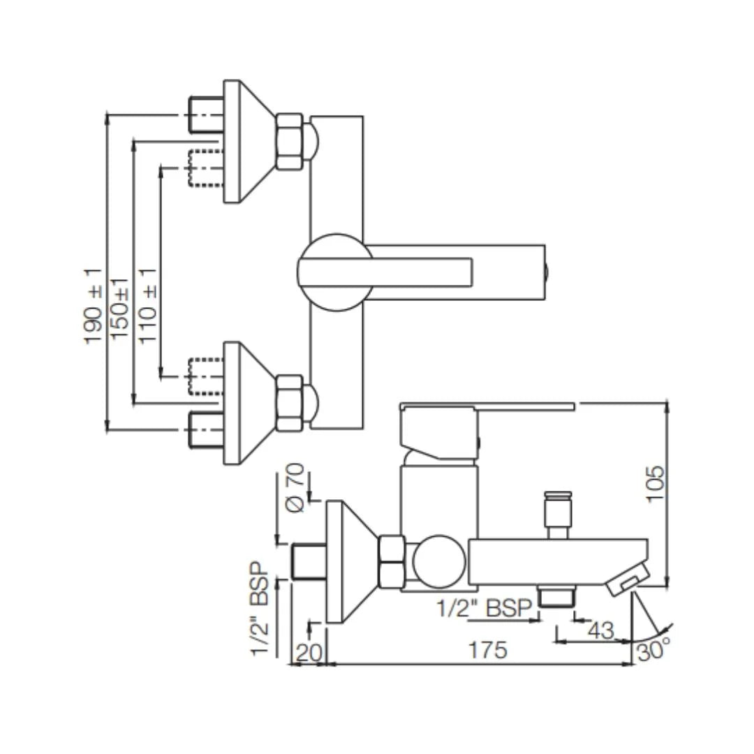 Jaquar 2 Way Wall Mixer Fonte FON-CHR-40119 Normal Flow - Chrome Finish