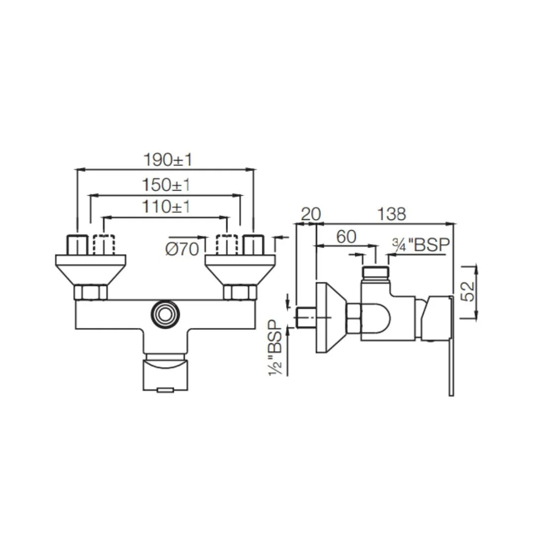 Jaquar 1 Way Wall Mixer Fonte FON-CHR-40147 Normal Flow - Chrome Finish