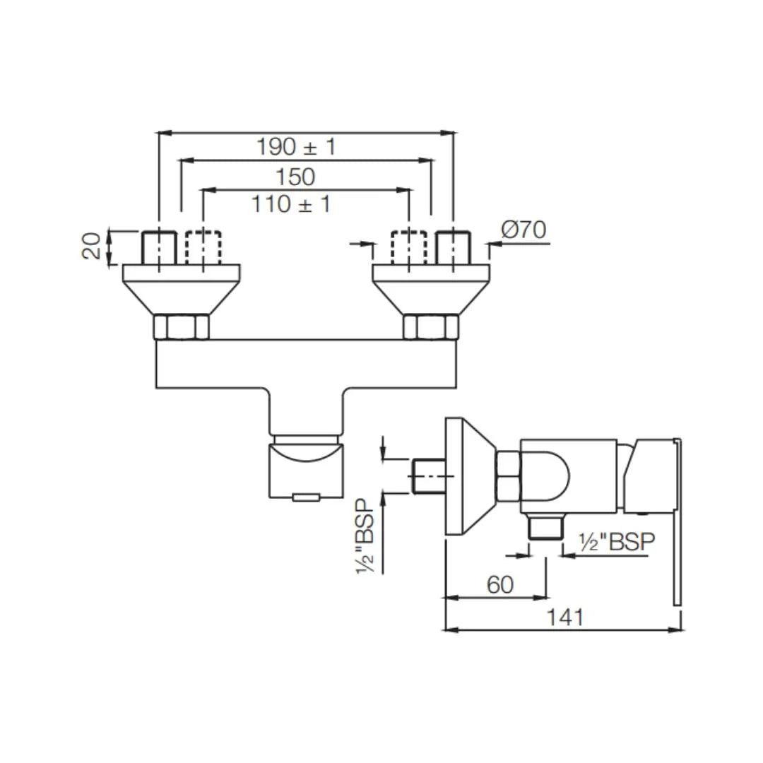 Jaquar 1 Way Wall Mixer Fonte FON-CHR-40149 Normal Flow - Chrome Finish