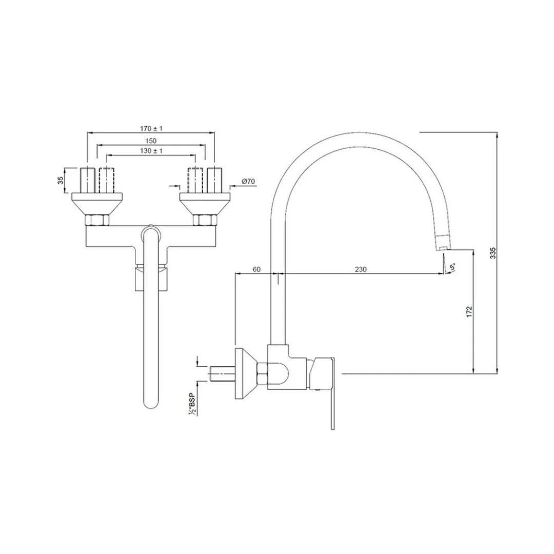 Jaquar Wall Mounted Regular Kitchen Sink Mixer Fonte FON-40165 with Swinging Spout in Chrome Finish