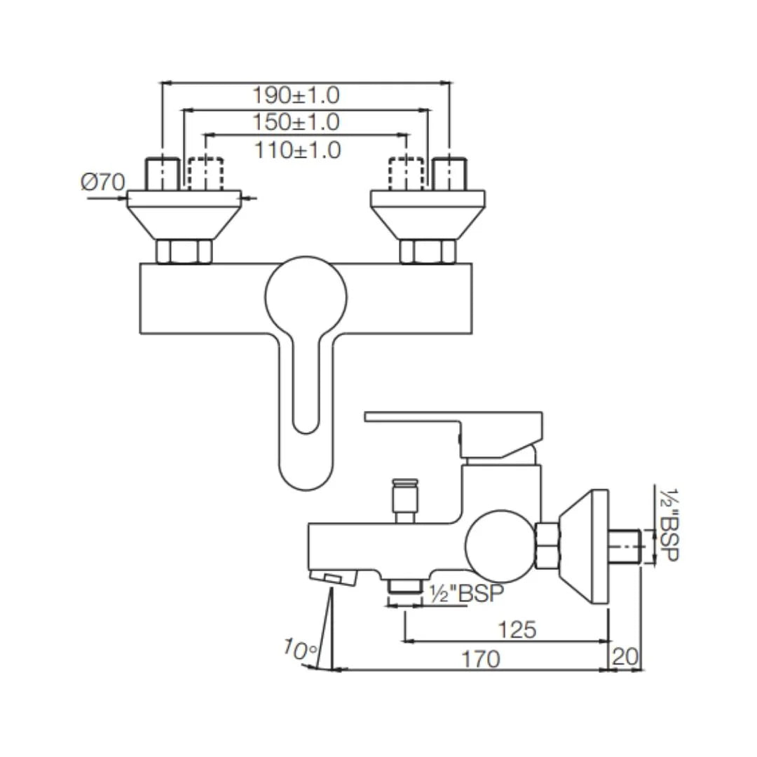 Jaquar 2 Way Wall Mixer Fusion FUS-CHR-29119 Normal Flow - Chrome Finish