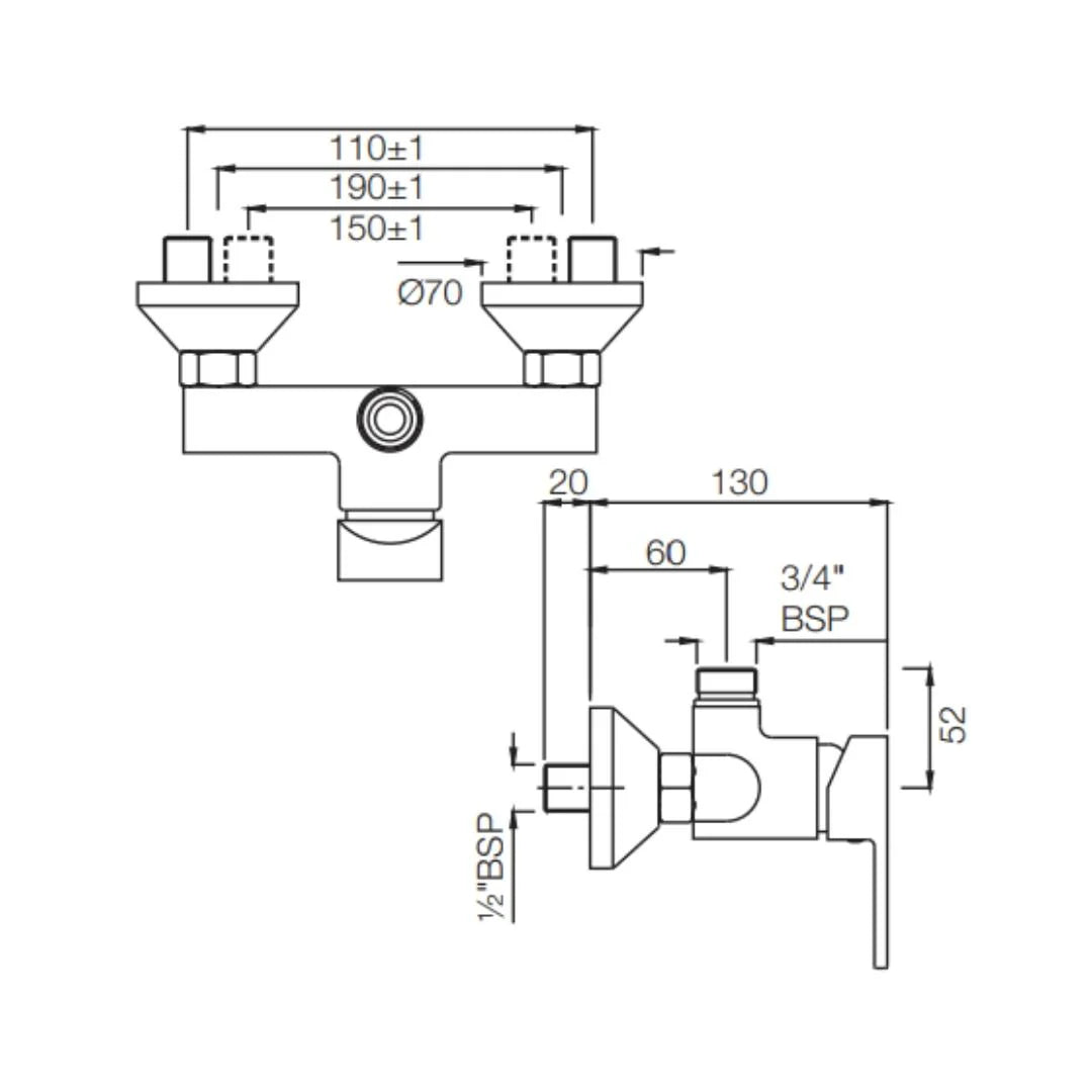 Jaquar 1 Way Wall Mixer Fusion FUS-CHR-29147 Normal Flow - Chrome Finish