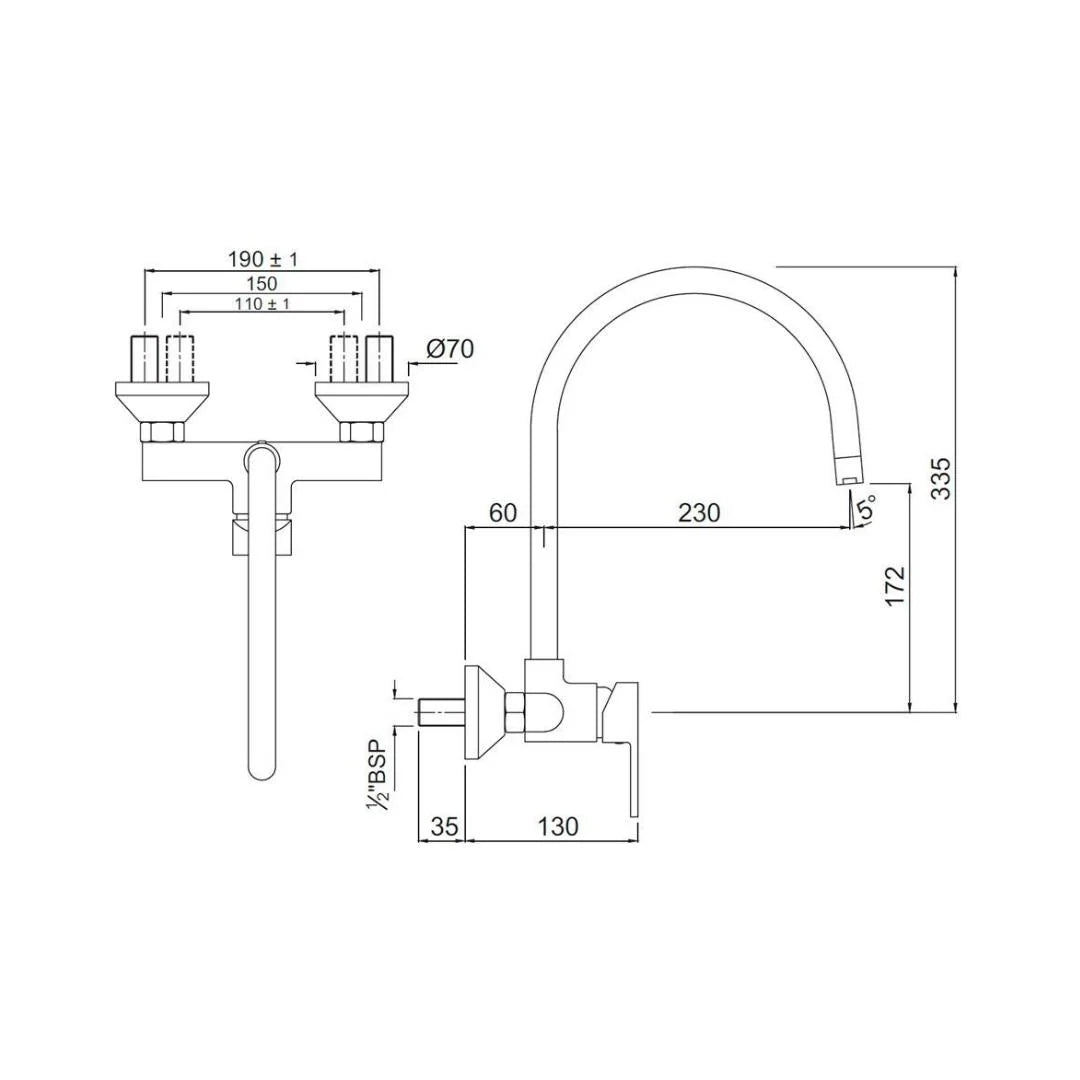 Jaquar Wall Mounted Regular Kitchen Sink Mixer Fusion FUS-29165 with Swinging Spout in Chrome Finish