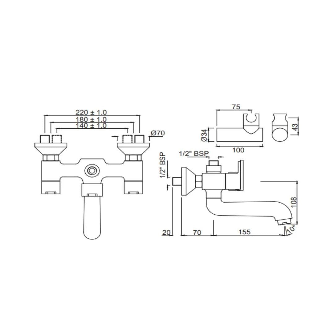 Jaquar 2 Way Wall Mixer Fusion FUS-CHR-29267 Normal Flow - Chrome Finish