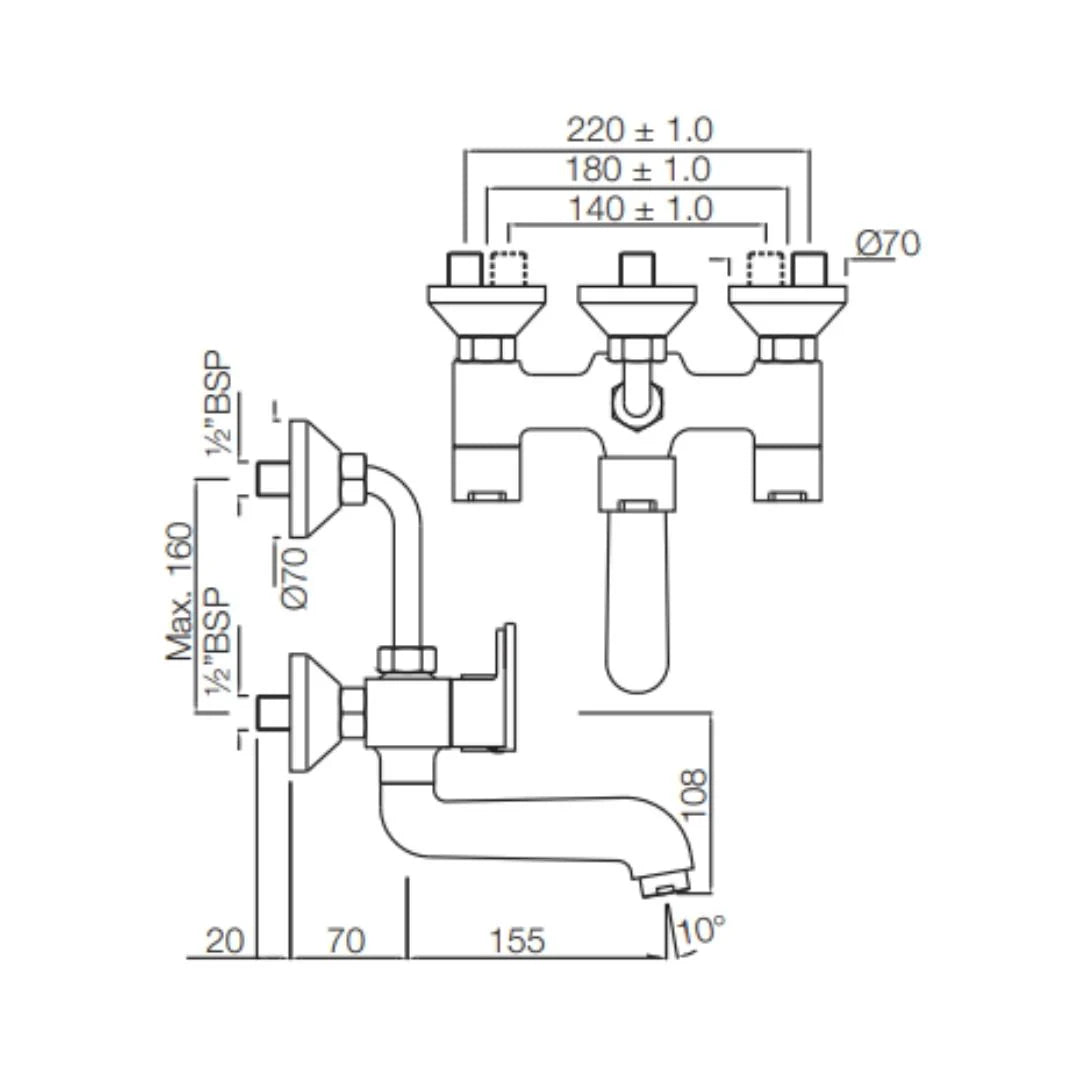 Jaquar 2 Way Wall Mixer Fusion FUS-CHR-29273UPR Normal Flow - Chrome Finish