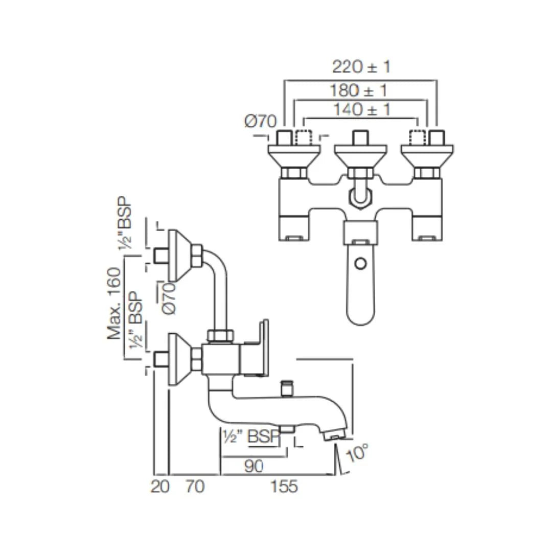 Jaquar 3 Way Wall Mixer Fusion FUS-CHR-29281 Normal Flow - Chrome Finish