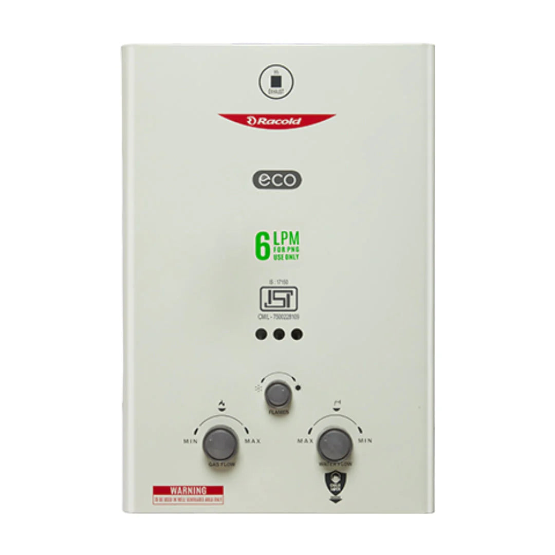 Racold Gas Wall Mounting Vertical Gas Water Heater ECO PNG in White finish
