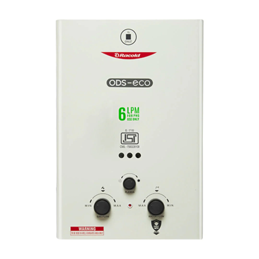 Racold Gas Wall Mounting Vertical Gas Water Heater ODS ECO LPG in White finish
