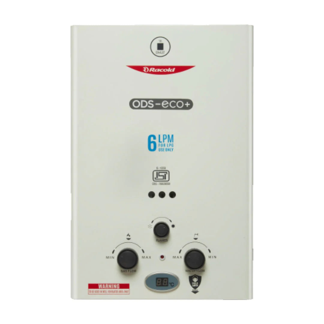 Racold Gas Wall Mounting Vertical Gas Water Heater ODS ECO LPG in White finish