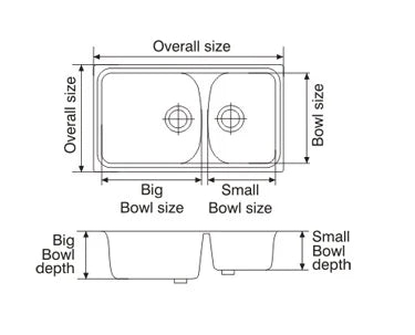 Nirali Quartz Sink Quartz Premium Range HARMONY LV 2 ( 34 x 19.5 inches ) - Black Granite