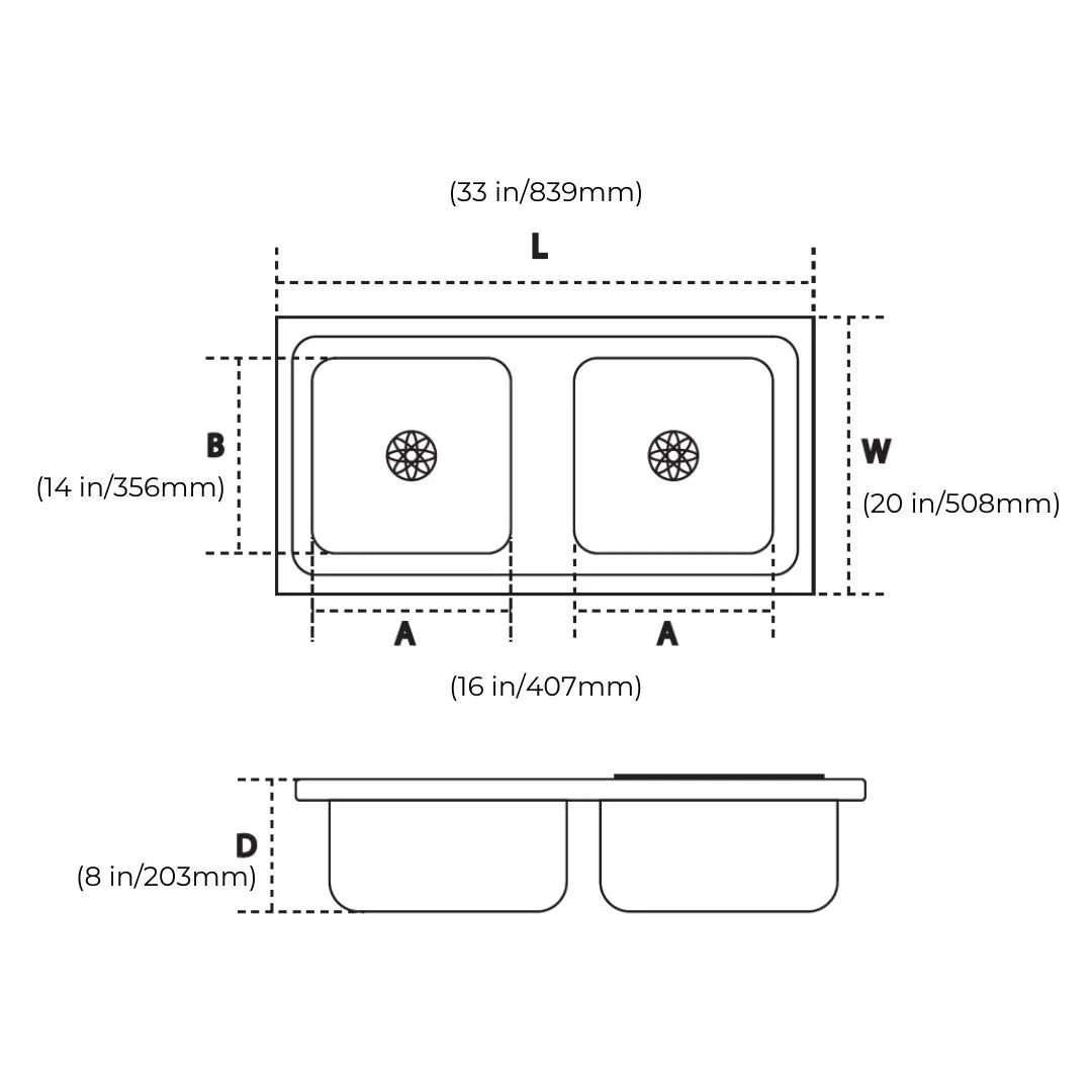 Hindware Stainless Steel Sink Pressed Series DOUBLE BOWL IMPERIO 33 x 20 x 8 ( 33 x 20 inches ) - Matt