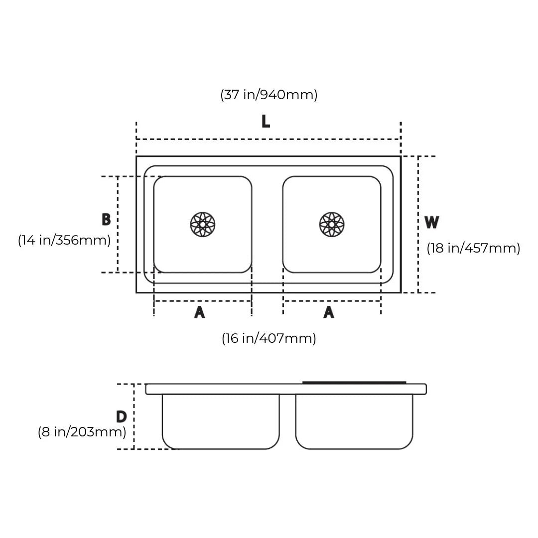 Hindware Stainless Steel Sink Pressed Series DOUBLE BOWL IMPERIO 37 x 18 x 8 ( 37 x 18 inches ) - Matt