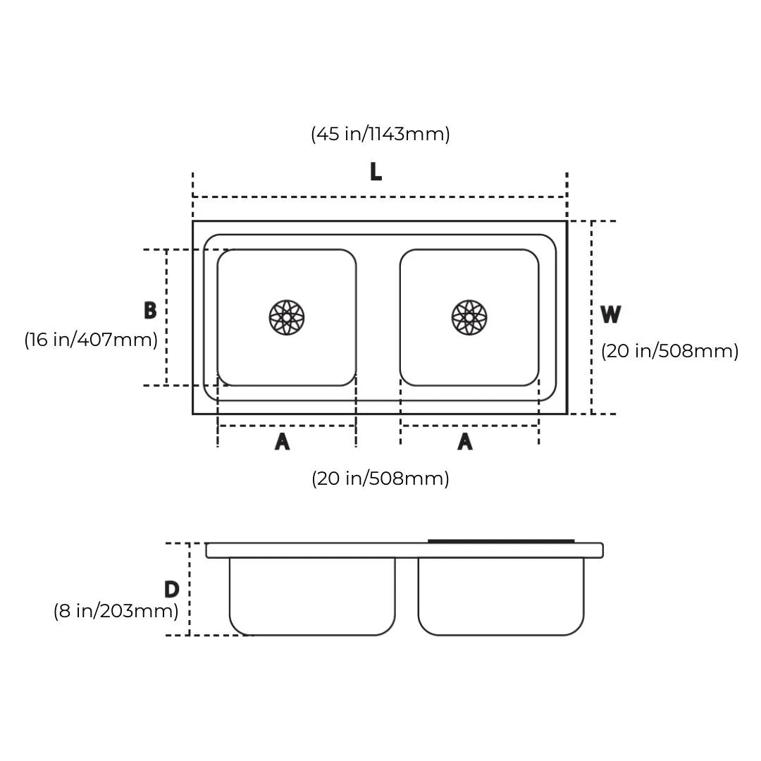 Hindware Stainless Steel Sink Pressed Series DOUBLE BOWL IMPERIO 45 x 20 x 8 ( 45 x 20 inches ) - Matt