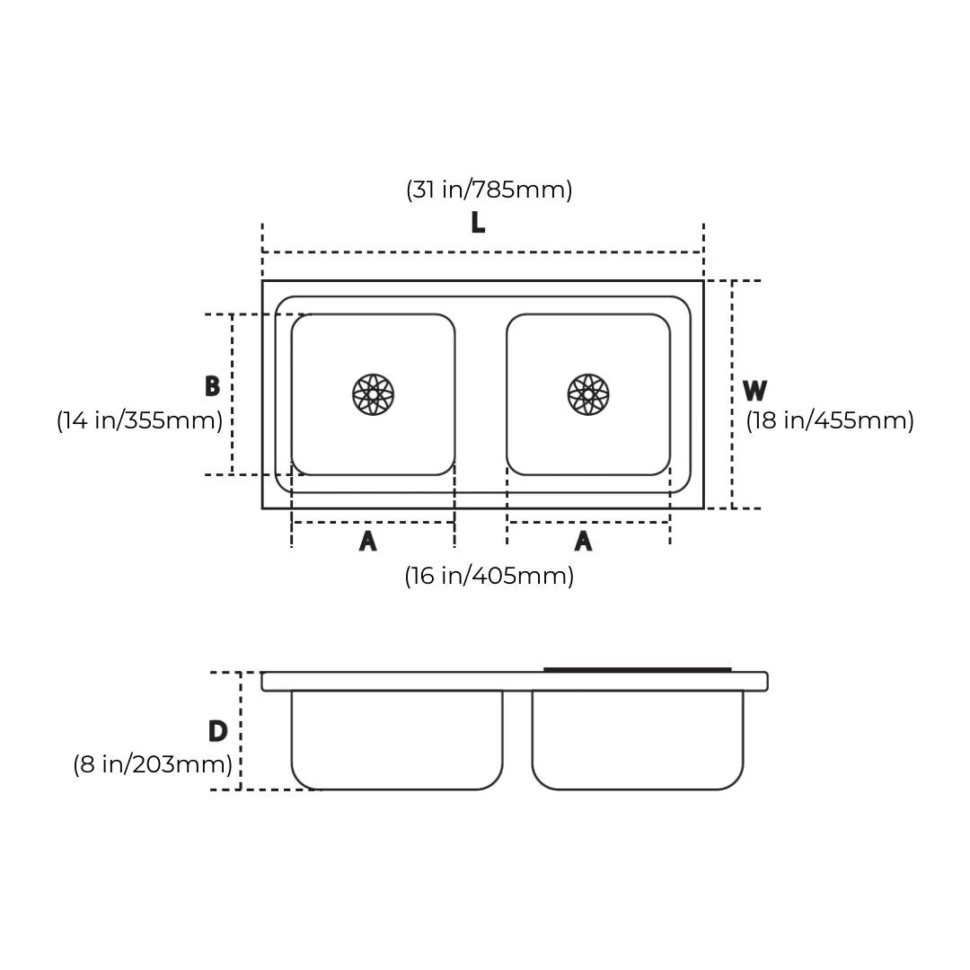 Hindware Stainless Steel Sink Undermount Series DOUBLE BOWL IMPERIO UM 31 x 18 x 8 ( 31 x 18 inches ) - Matt