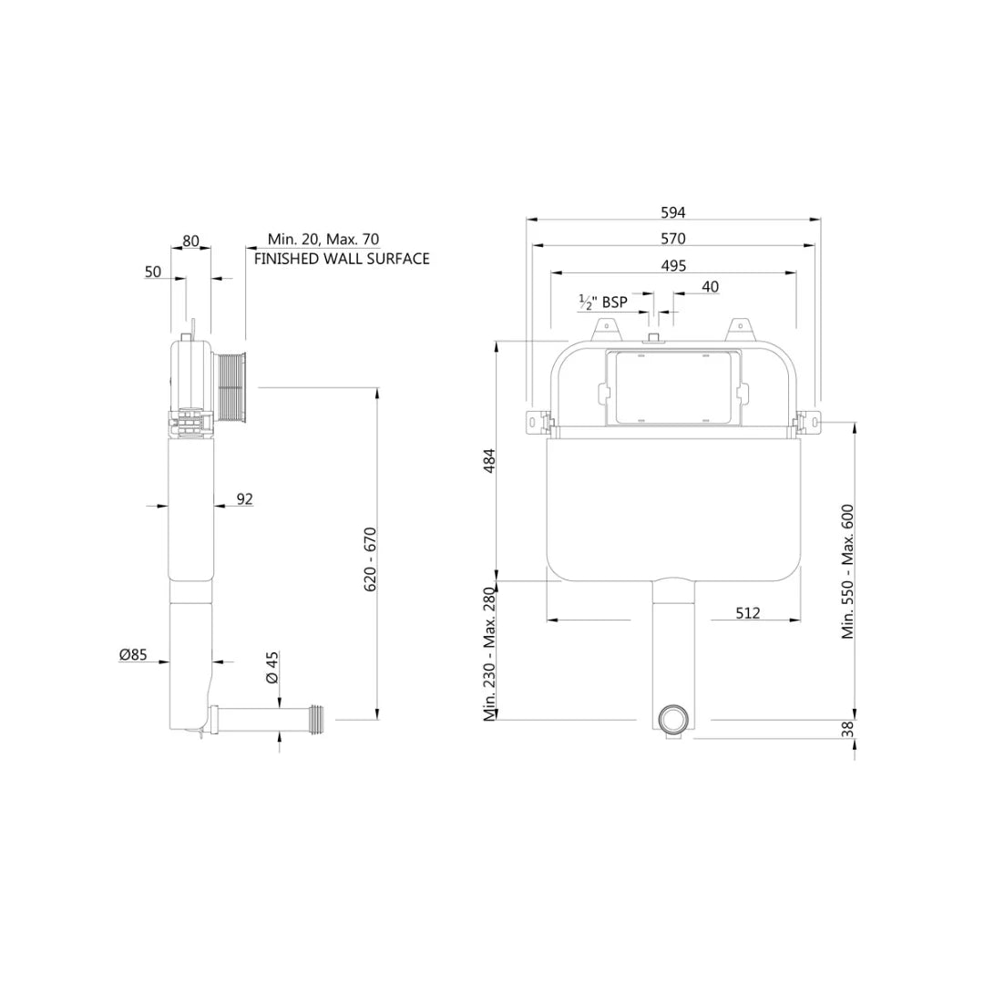 Jaquar Concealed Wall Mounted Cistern Without Frame JCS-WHT-2400 - White
