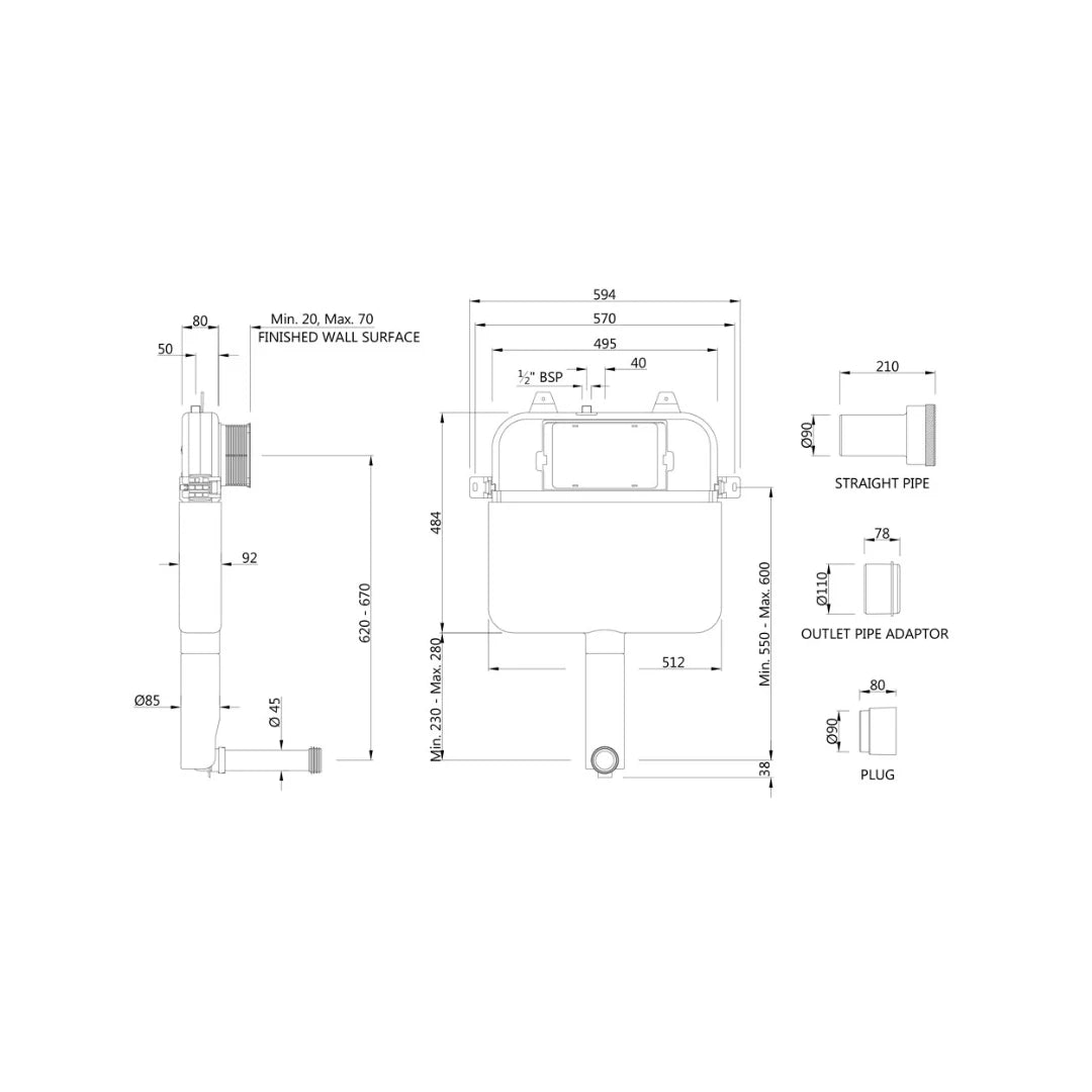 Jaquar Concealed Wall Mounted Cistern Without Frame JCS-WHT-2400P - White