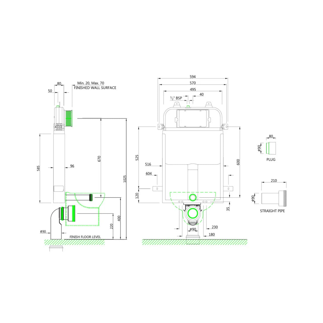 Jaquar Concealed Wall Mounted Cistern Half Frame JCS-WHT-2400WS - White