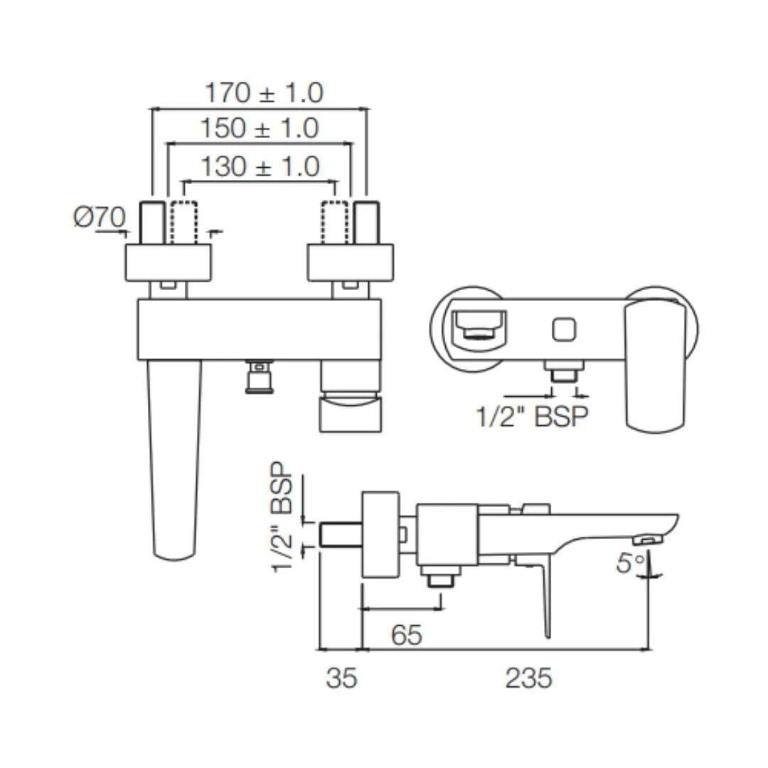Jaquar 2 Way Wall Mixer Kubix Prime KUP-ABR-35119PM Normal Flow - Antique Bronze Finish