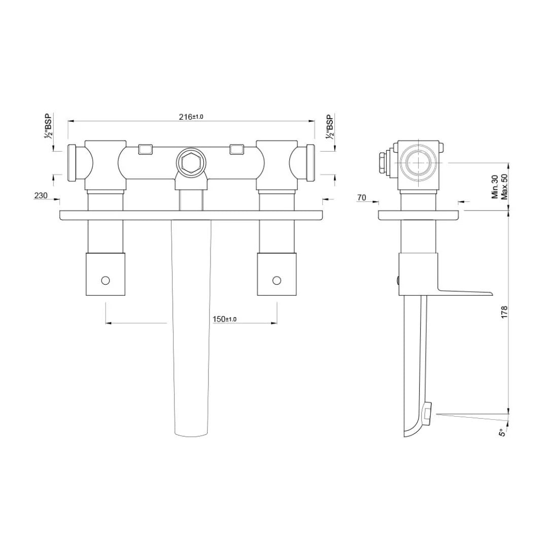Jaquar Wall Mounted Basin Mixer Kubix Prime KUP-ABR-35433PM - Antique Bronze