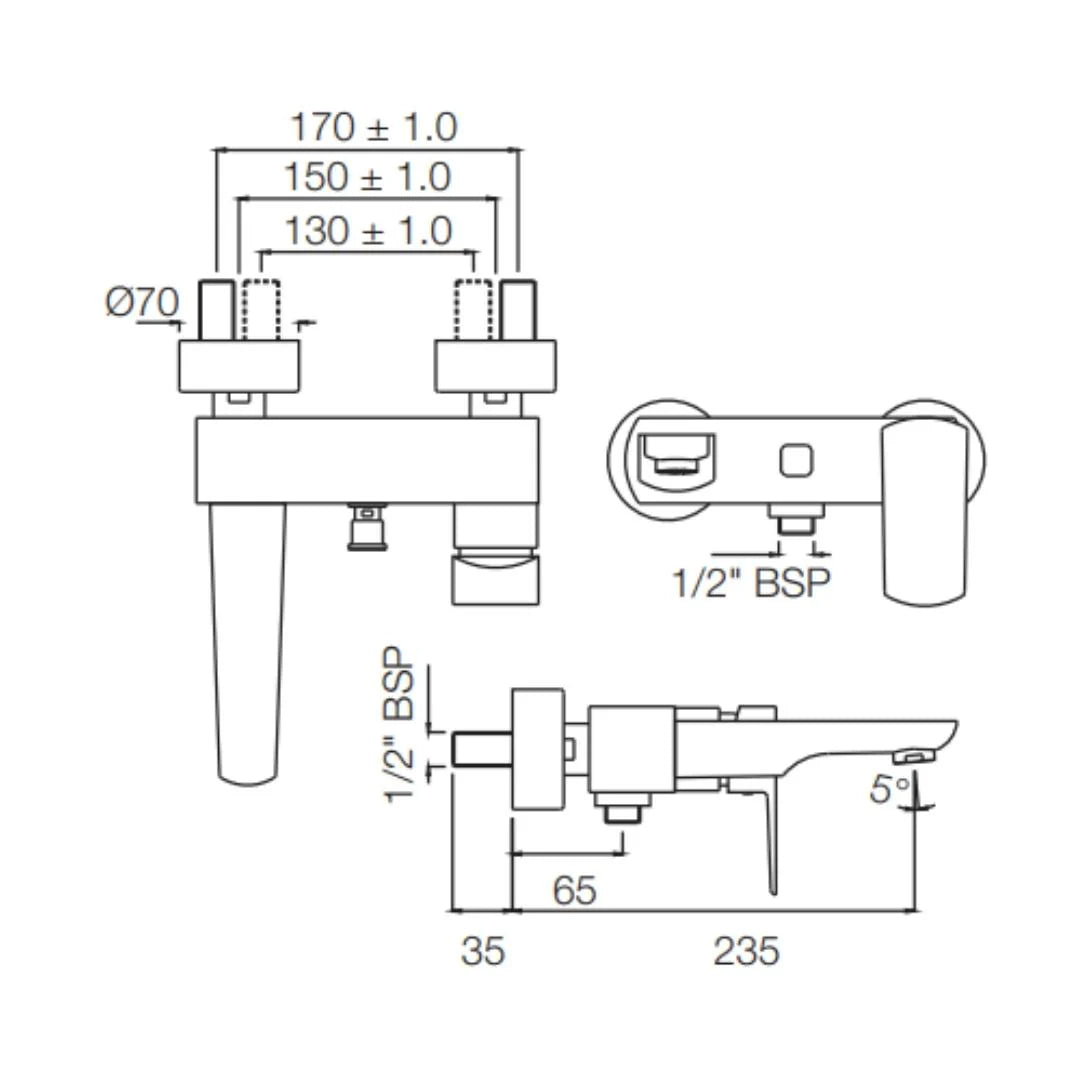 Jaquar 2 Way Wall Mixer Kubix Prime KUP-ACR-35119PM Normal Flow - Antique Copper Finish