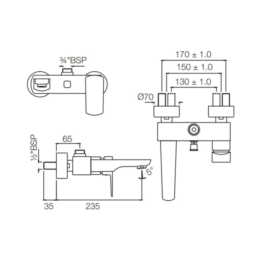 Jaquar 2 Way Wall Mixer Kubix Prime KUP-BCH-35115PM Normal Flow - Black Chrome Finish