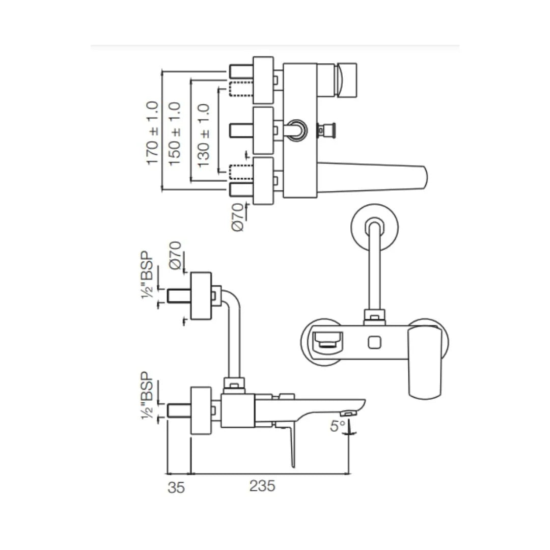 Jaquar 2 Way Wall Mixer Kubix Prime KUP-BCH-35117PM Normal Flow - Black Chrome Finish