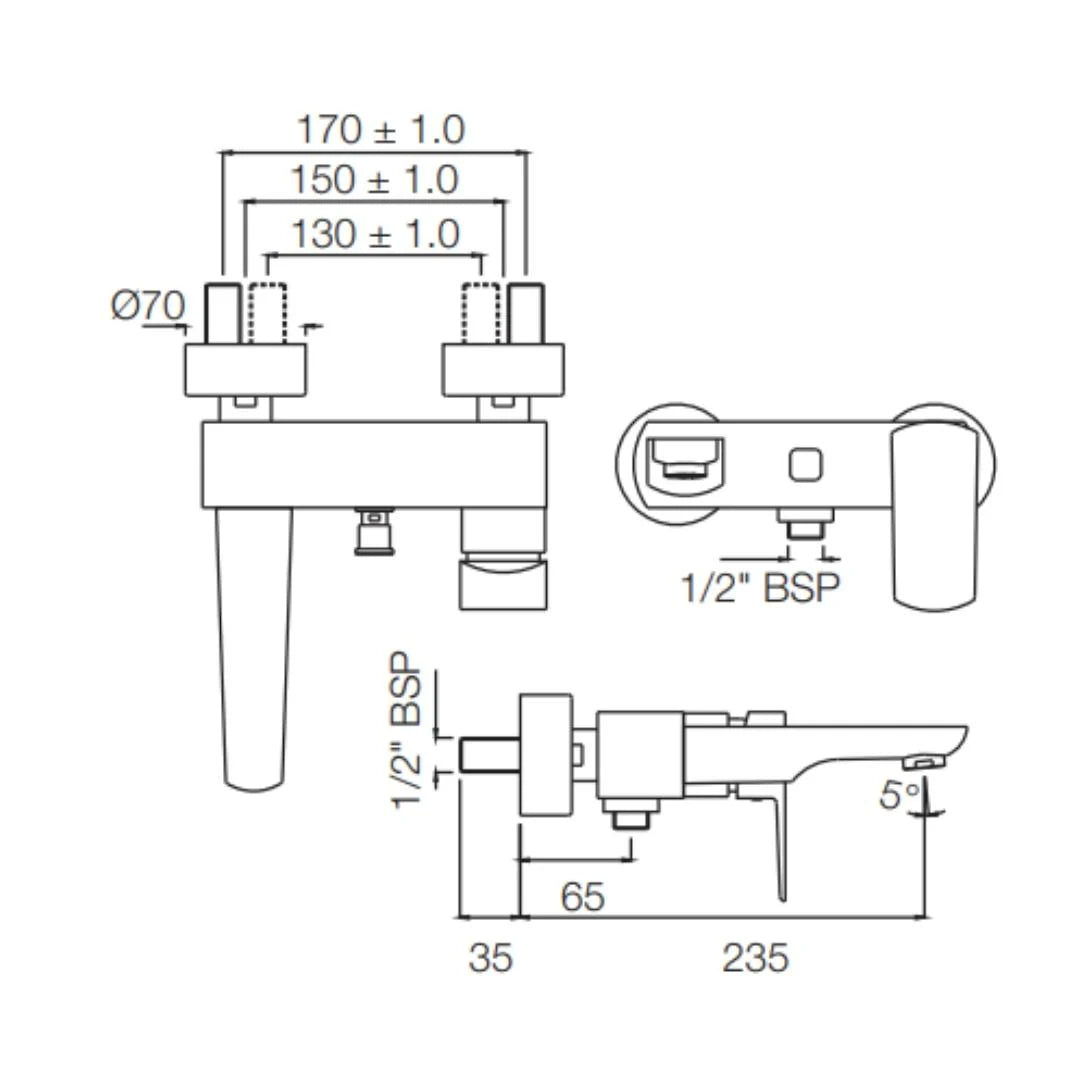Jaquar 2 Way Wall Mixer Kubix Prime KUP-BCH-35119PM Normal Flow - Black Chrome Finish