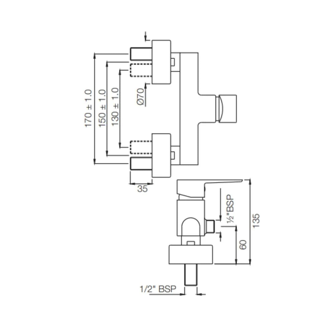 Jaquar 1 Way Wall Mixer Kubix Prime KUP-BCH-35149PM Normal Flow - Black Chrome Finish