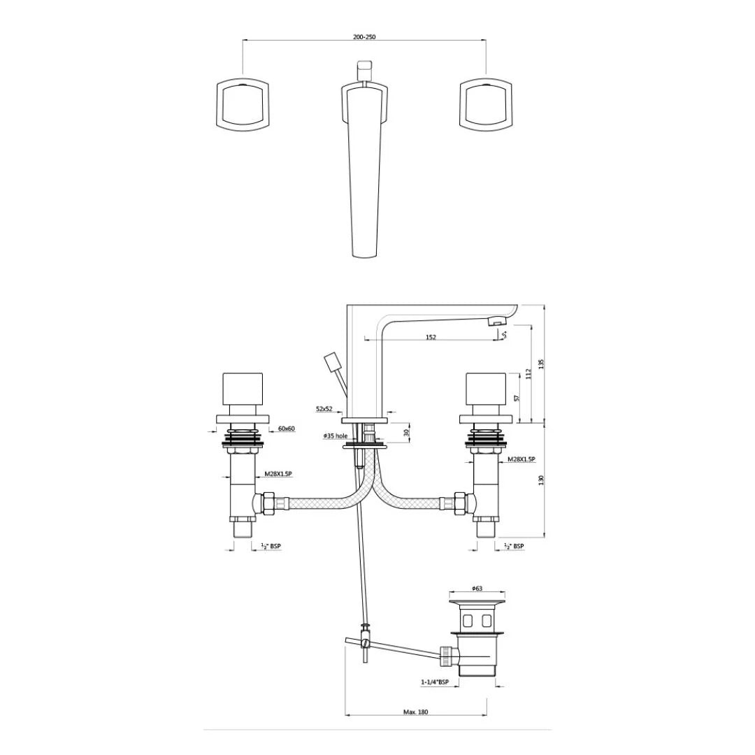 Jaquar Table Mounted Regular Basin Mixer Kubix Prime KUP-BCH-35191PM - Black Chrome