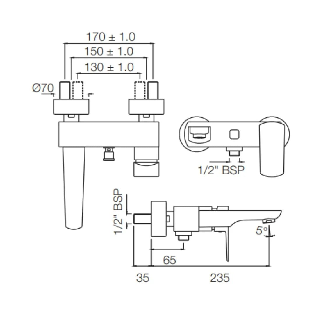 Jaquar 2 Way Wall Mixer Kubix Prime KUP-BLM-35119PM Normal Flow - Black Matt Finish