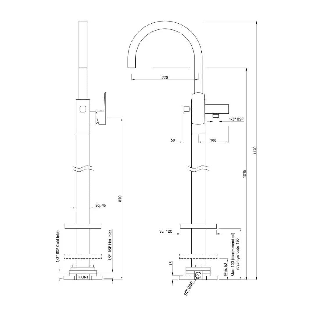 Jaquar 2 Way Bath Tub Filler Kubix Prime KUP-CHR-35121KPM Normal Flow - Chrome Finish