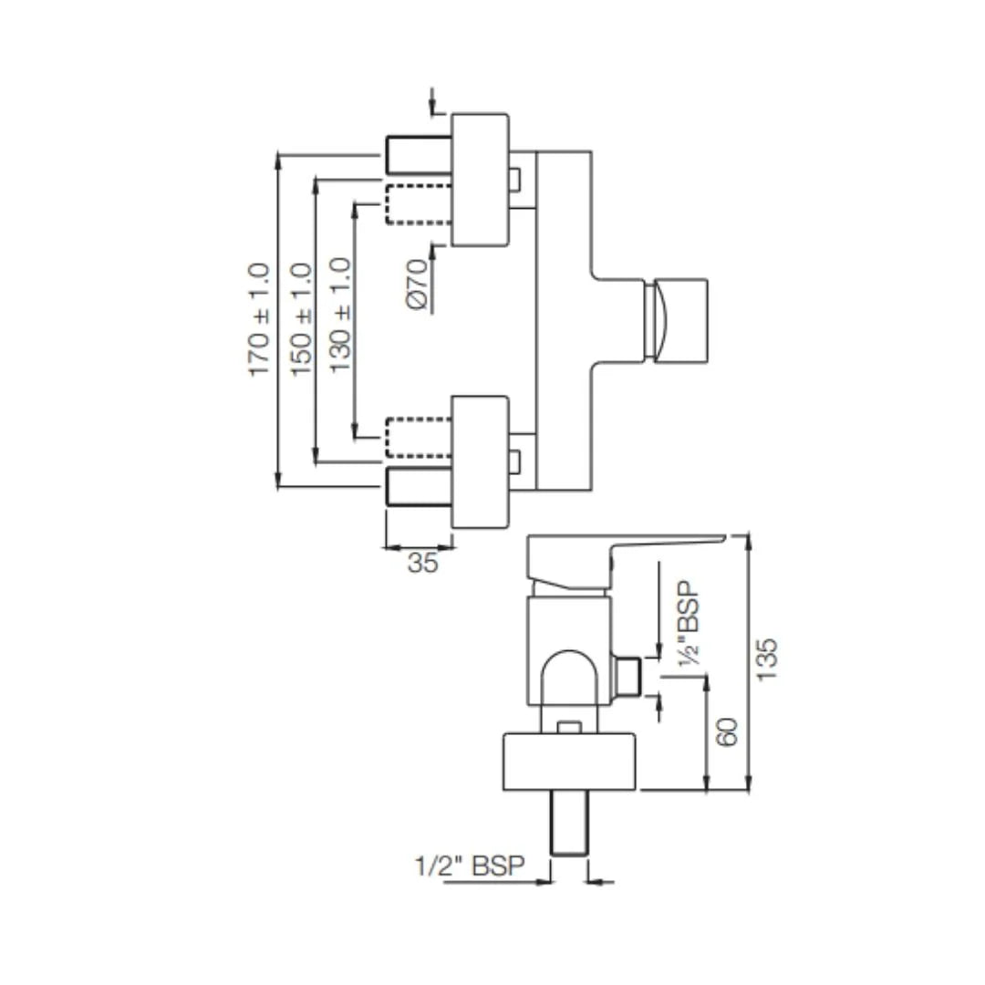 Jaquar 1 Way Wall Mixer Kubix Prime KUP-CHR-35149PM Normal Flow - Chrome Finish