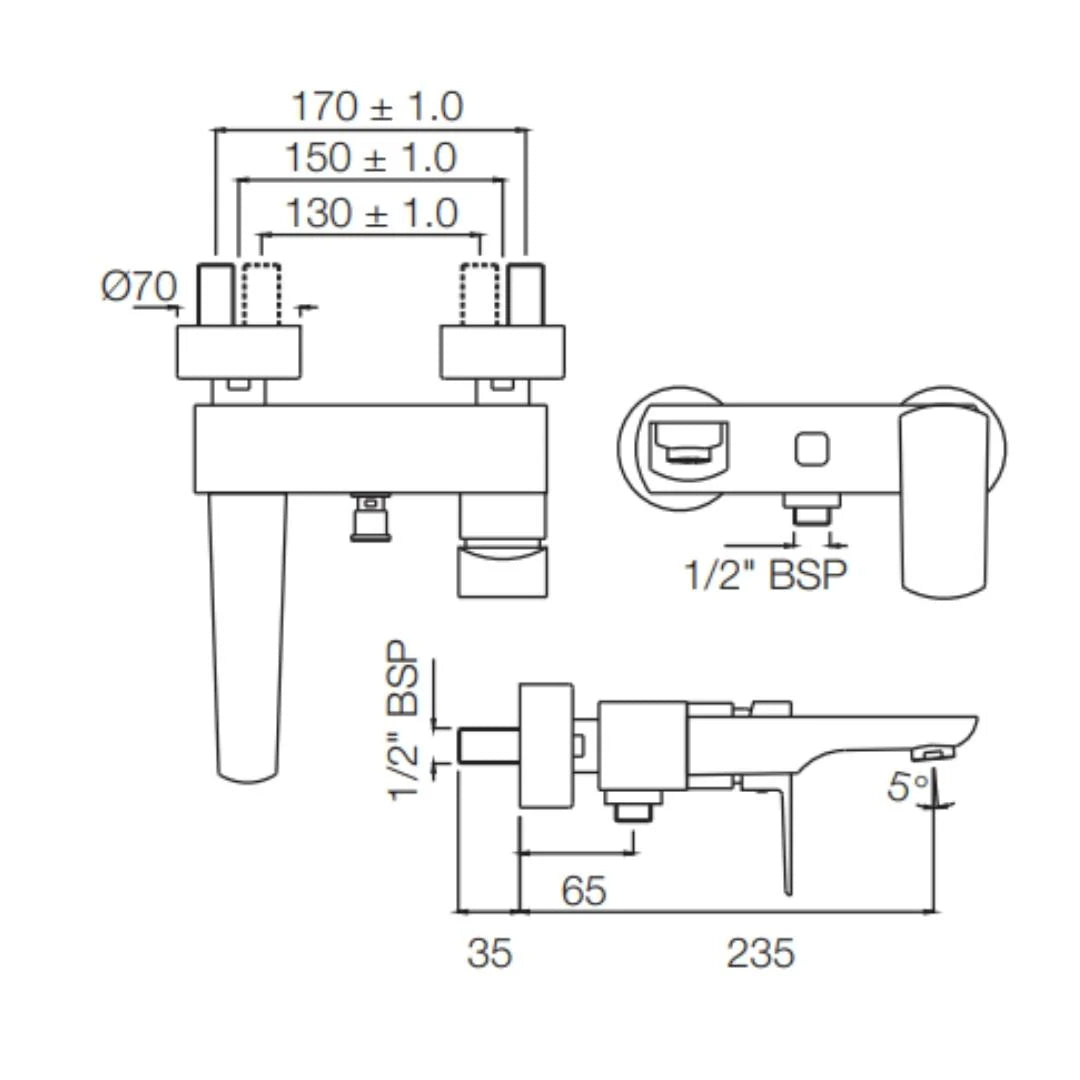 Jaquar 2 Way Wall Mixer Kubix Prime KUP-GDS-35119PM Normal Flow - Gold Dust Finish