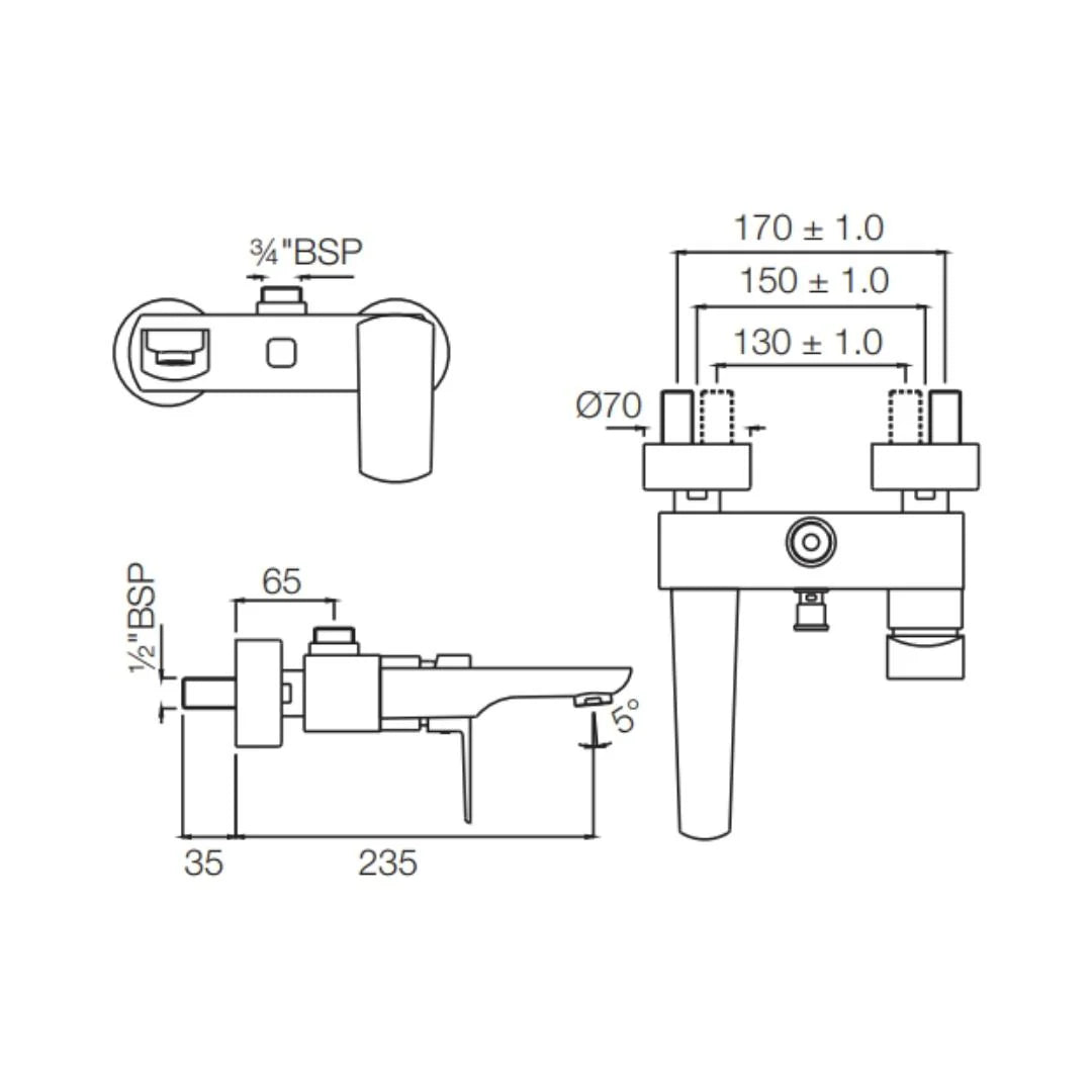 Jaquar 2 Way Wall Mixer Kubix Prime KUP-GLD-35115PM Normal Flow - Full Gold Finish