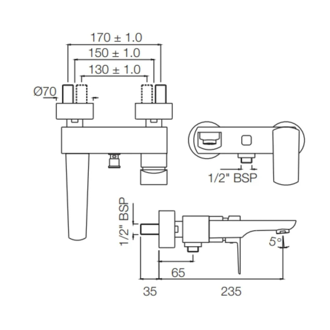 Jaquar 2 Way Wall Mixer Kubix Prime KUP-GLD-35119PM Normal Flow - Full Gold Finish