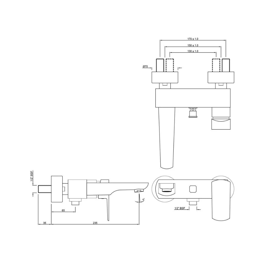 Jaquar 2 Way Wall Mixer Kubix Prime KUP-GMP-35119PM Normal Flow - Gold Matt PVD Finish