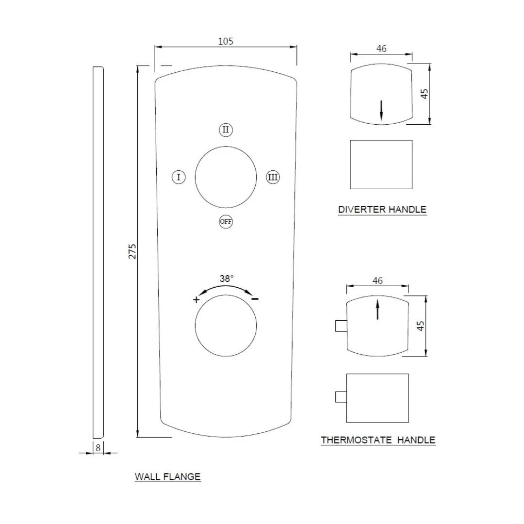 Jaquar 3 Way Thermostatic Diverter Kubix Prime KUP-GMP-35683PM Normal Flow - Gold Matt PVD Finish
