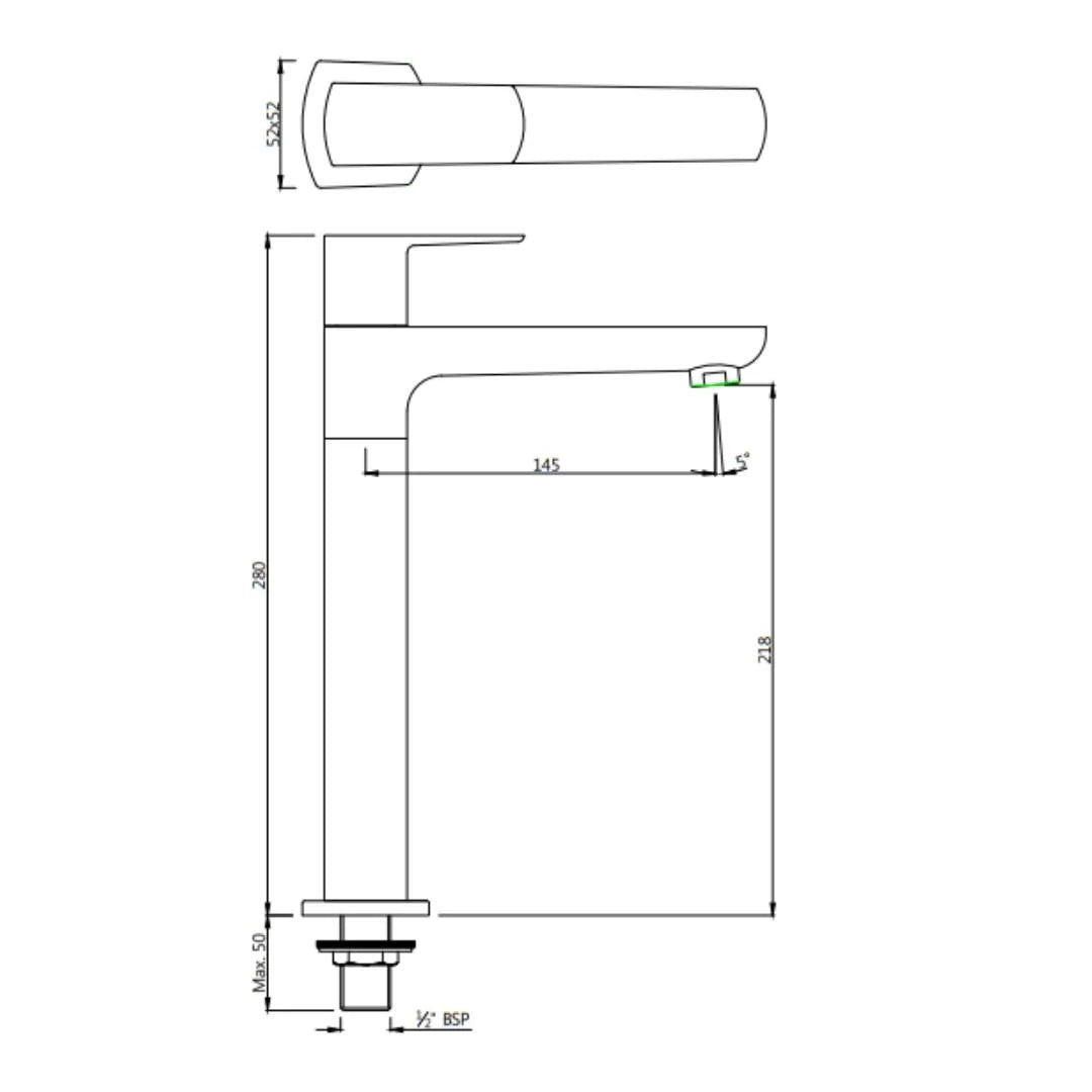Jaquar Table Mounted Tall Boy Basin Tap Kubix Prime KUP-GRF-35021PM - Graphite