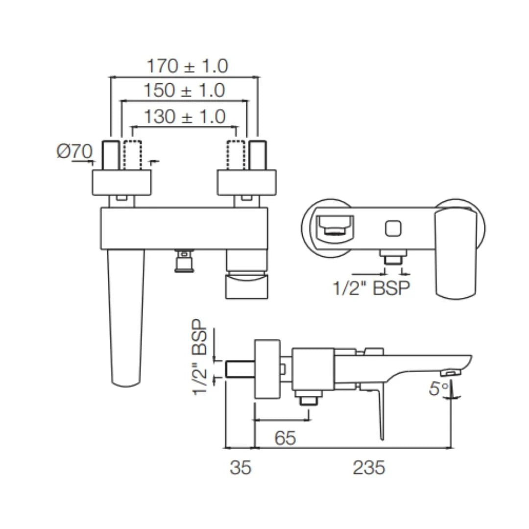 Jaquar 2 Way Wall Mixer Kubix Prime KUP-GRF-35119PM Normal Flow - Graphite Finish