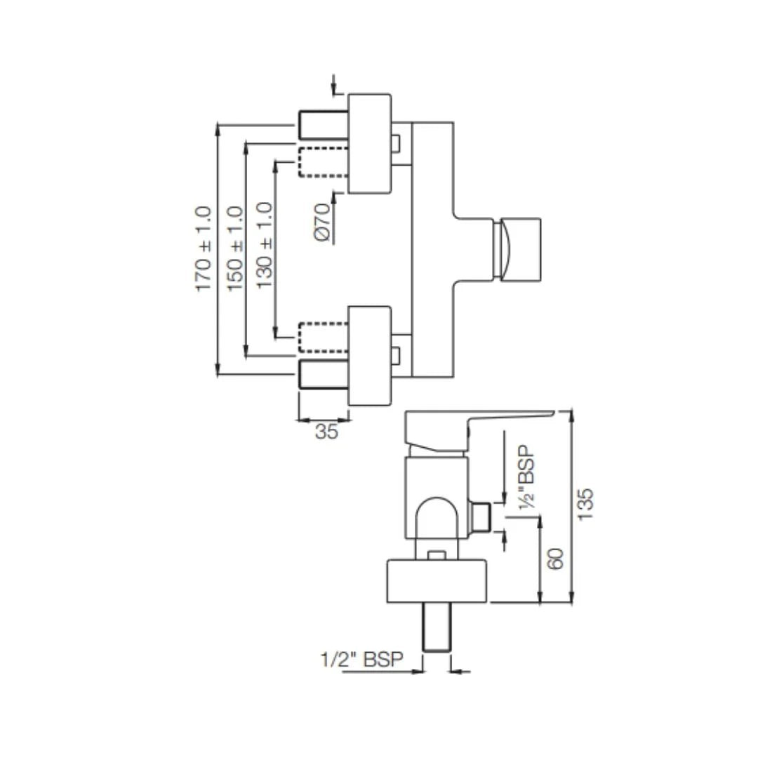 Jaquar 1 Way Wall Mixer Kubix Prime KUP-GRF-35149PM Normal Flow - Graphite Finish