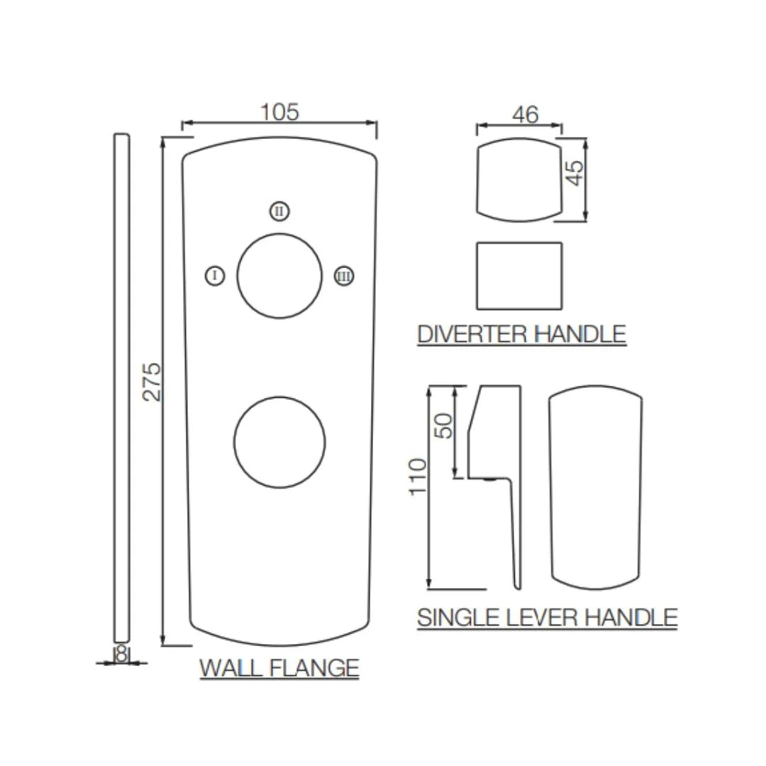 Jaquar 3 Way Diverter Kubix Prime KUP-GRF-35783NKPM Normal Flow - Graphite Finish