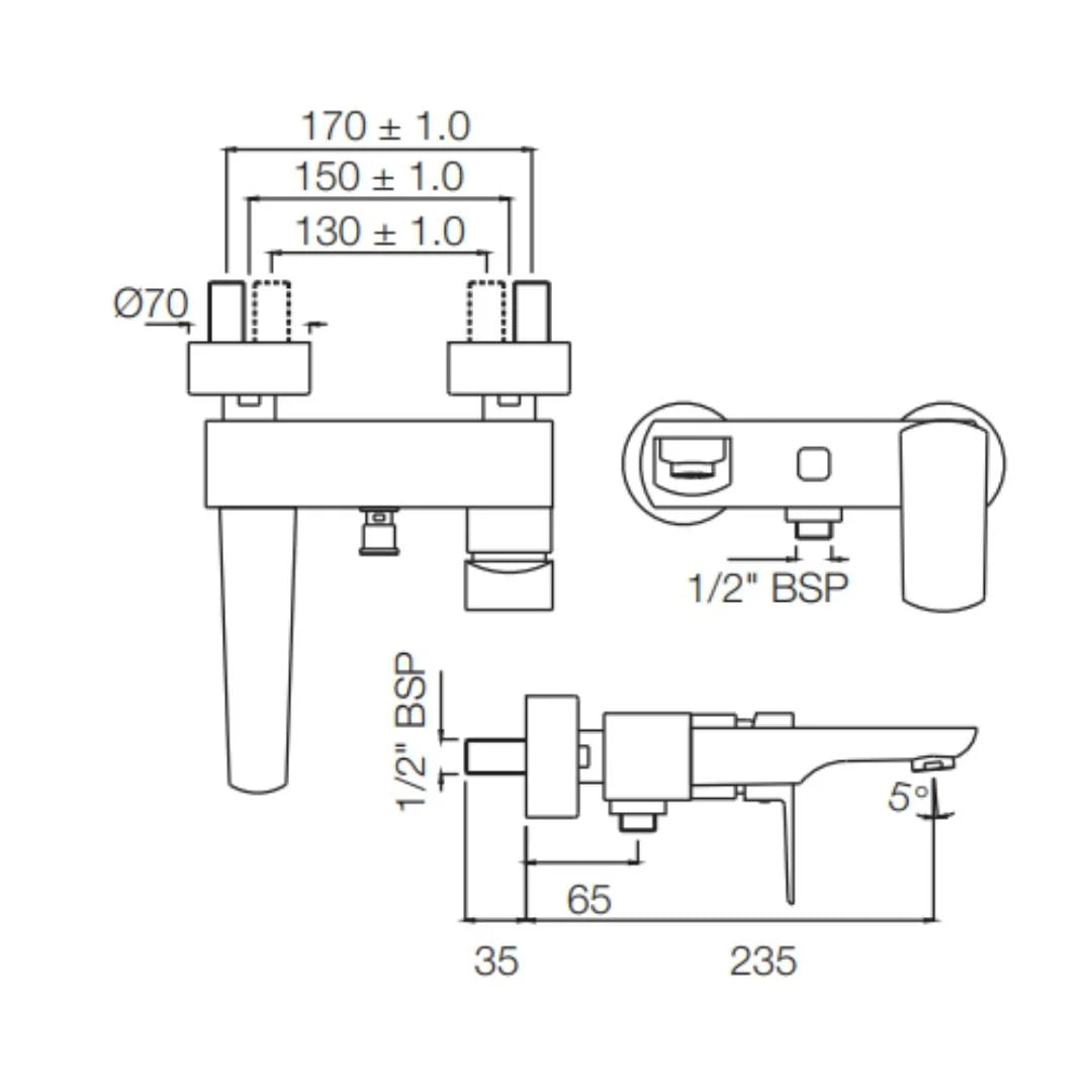 Jaquar 2 Way Wall Mixer Kubix Prime KUP-SSF-35119PM Normal Flow - Stainless Steel Finish