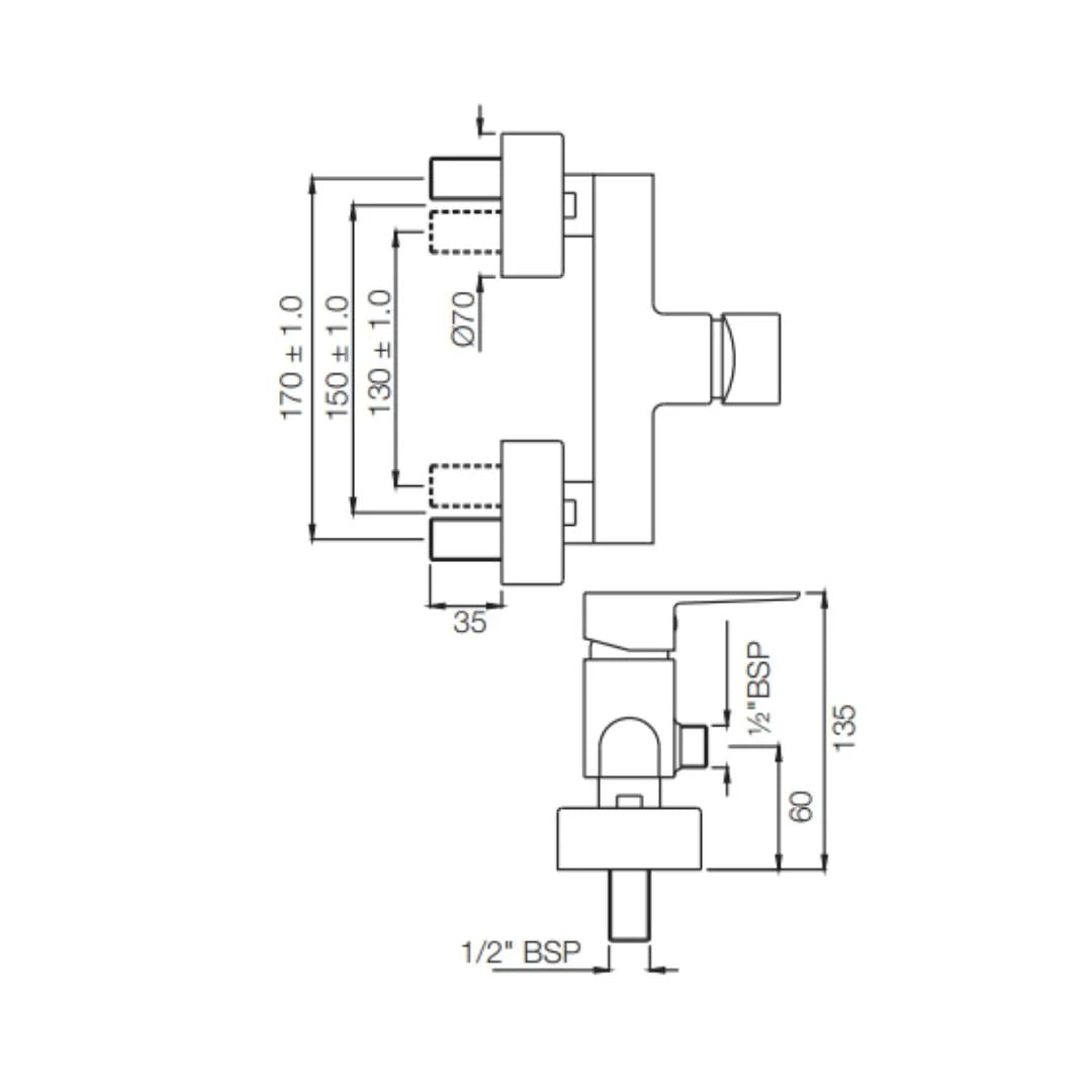 Jaquar 1 Way Wall Mixer Kubix Prime KUP-SSF-35149PM Normal Flow - Stainless Steel Finish