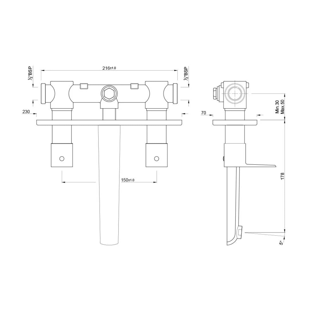Jaquar Wall Mounted Basin Mixer Kubix Prime KUP-SSF-35433PM - Stainless Steel
